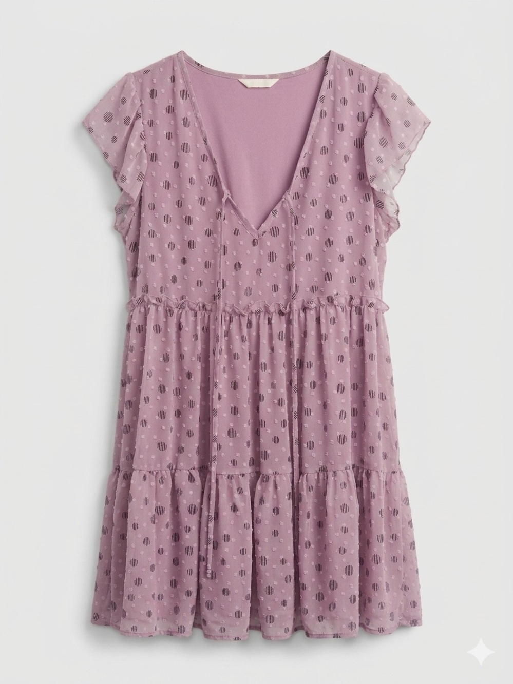 Altar'd State Mauve Dot Tiered V-Neck Dress